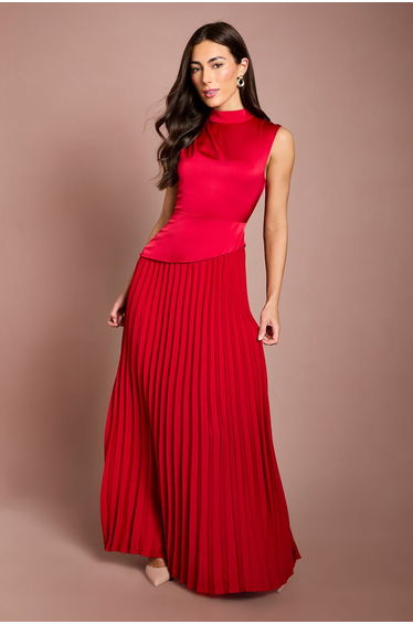 Drape High Neck Pleated Skirt Maxi Dress