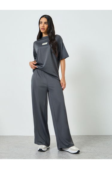 Women Grey Wide Leg Knit Joggers