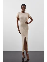Karen Millen Beige Chiffon Column Maxi Dress