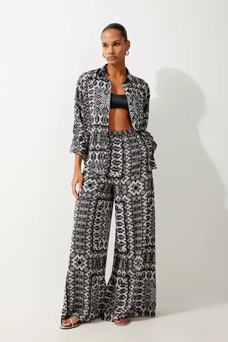 Tile Print Spun Viscose Beach Trousers