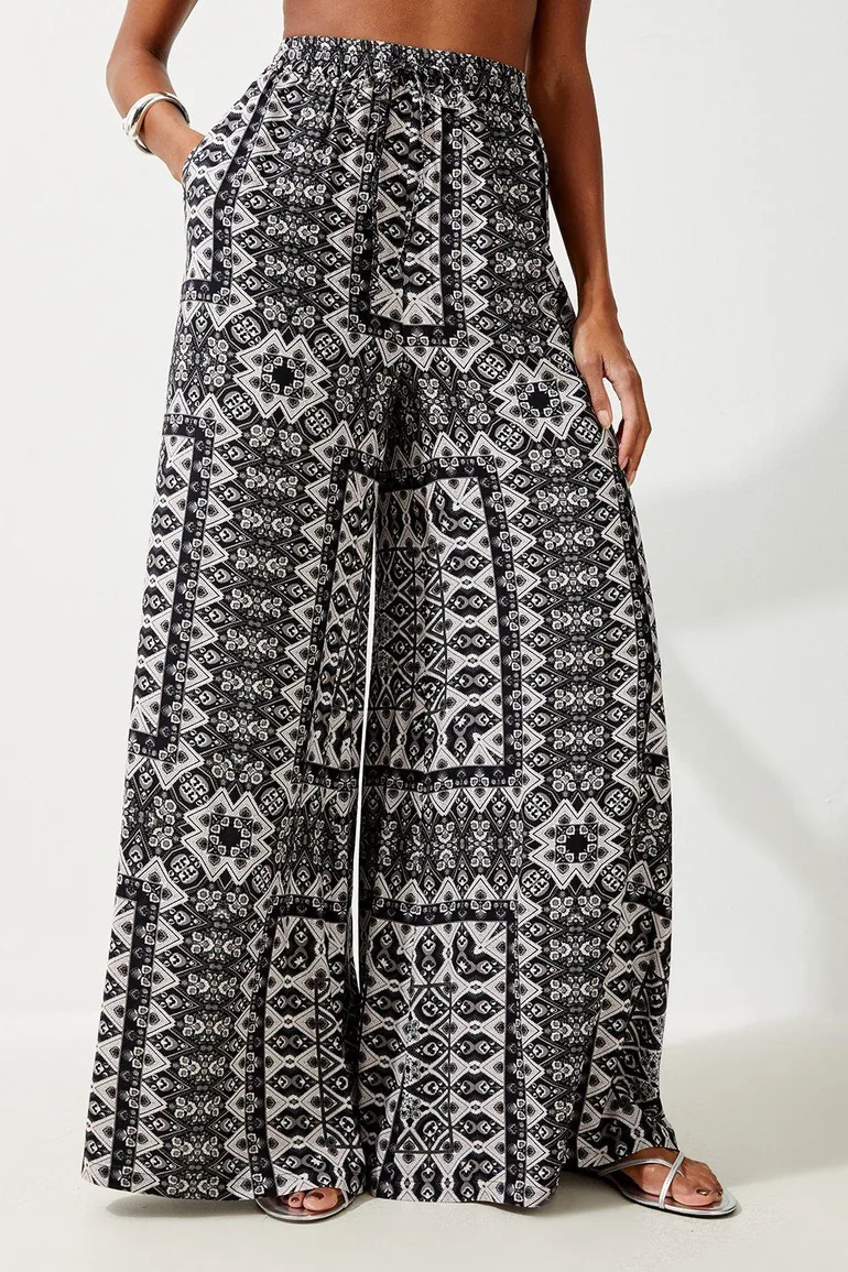 Tile Print Spun Viscose Beach Trousers - 1