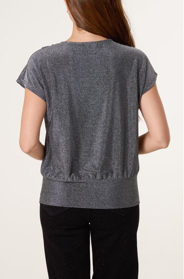 Lurex Cowl Neck Draped Top