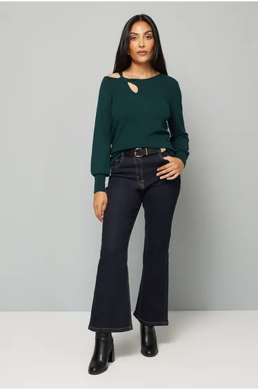 Petite Keyhole Detail Knitted Top