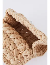 Pearl Chain Braided Chunky Knit Mini Bag in Tan - 4