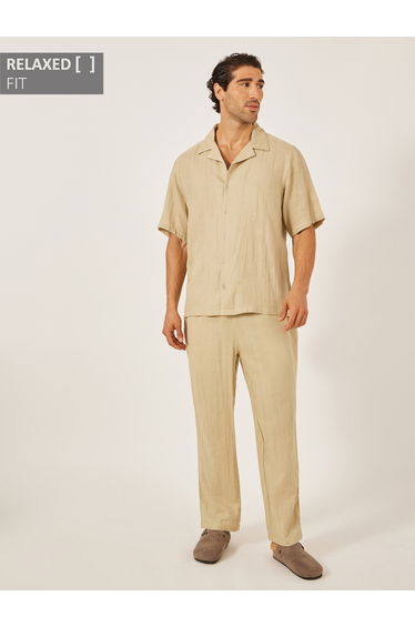 Solid Resort Collar Relaxed Fit Shirt and Trousers Co-Ords