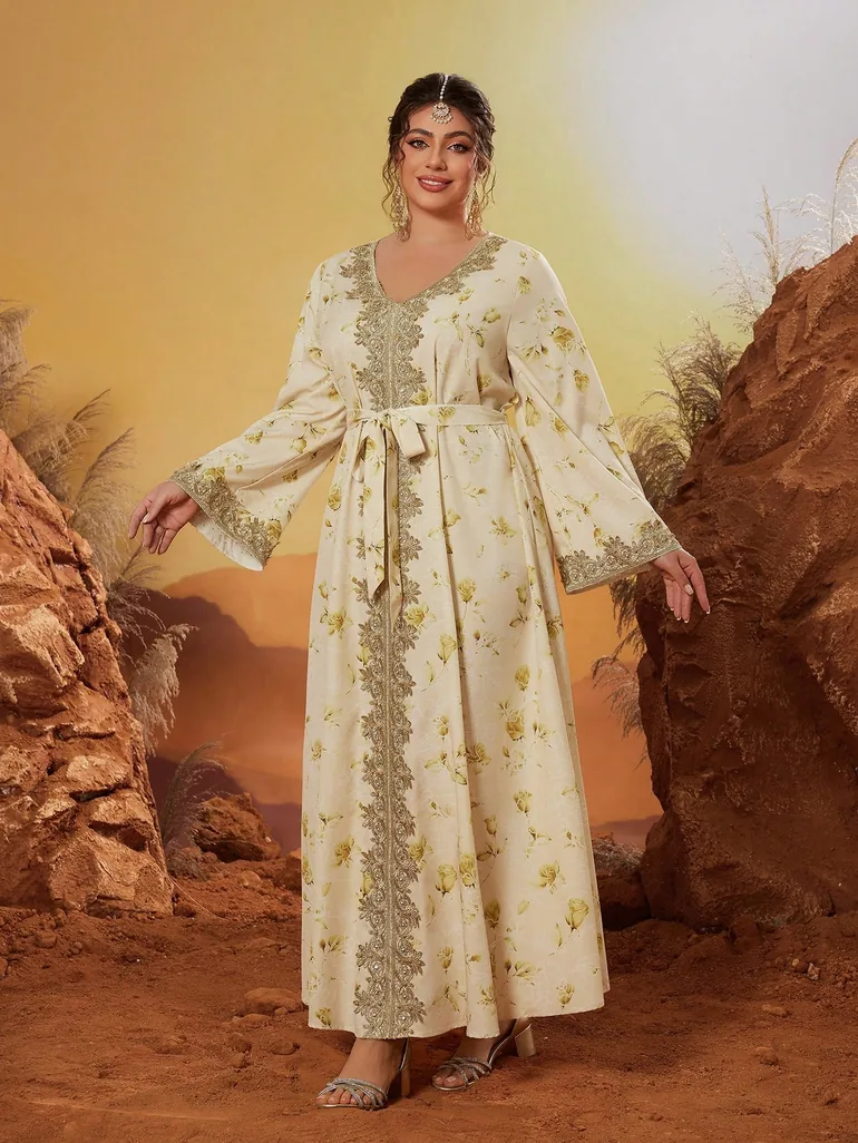 Leely Plus Middle East Arabic Muslim Abaya Women's Loose Long Sleeve V-Neck Floral Print Appliques Maxi Dress Leely Yellow : Abayas & Jalabiyas : VogaCloset Kazakhstan Leely Plus Middle East Arabic Muslim Abaya Women's Loose Long Sleeve V-Neck Floral Print Appliques Maxi Dress Leely Yellow : Abayas & Jalabiyas : VogaCloset Kazakhstan