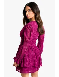 Petite Paisley Burnout Puff Sleeve Ruched Skater Dress - 2