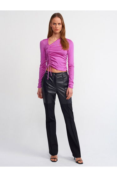 Dilvin Pink Ruched Long Sleeve Top