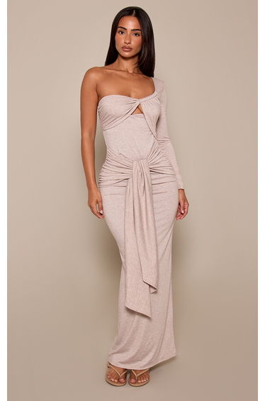 Petite Stone Tie Waist Asymmetric Maxi Dress