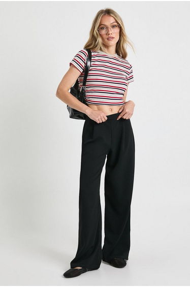 Petite Boohoo Basics Wide Leg Trousers - black