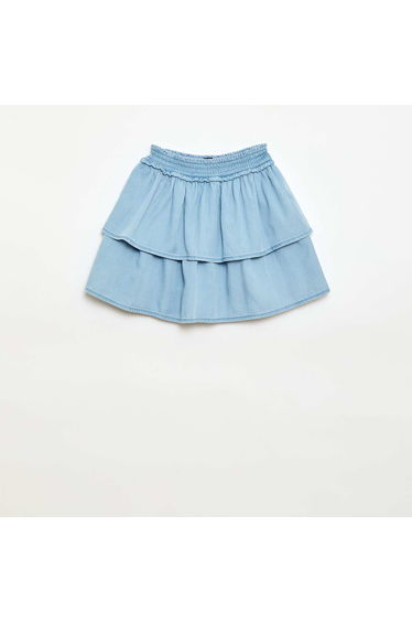 Cotton flared skirt with elasticated waist BLUE