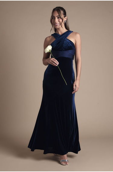 Velvet Halterneck Fishtail Maxi Bridesmaid Dress
