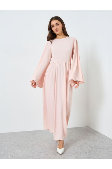 Women Pink Flared Sleeve A-Line Maxi Dress