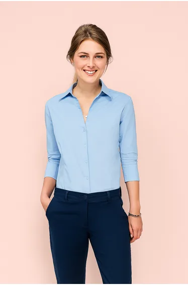 SOLS Womens/Ladies Effect 3/4 Sleeve Fitted Work Shirt - Bright Sky