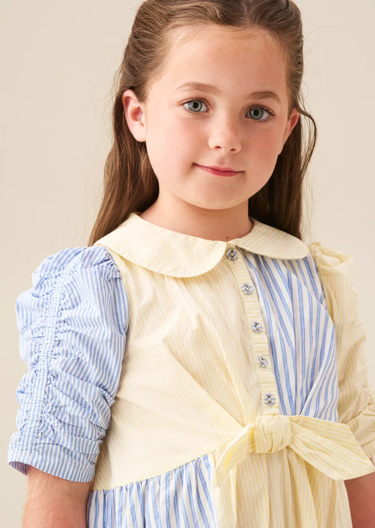 Frankie Blue Mixed Stripe Shirt Dress - Blue - 1