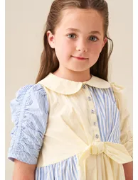 Frankie Blue Mixed Stripe Shirt Dress - Blue - 1