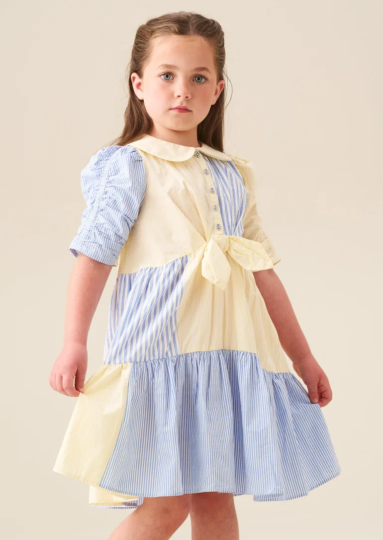 Frankie Blue Mixed Stripe Shirt Dress - Blue - 4