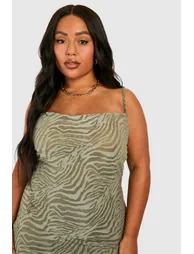 Plus Animal Devore Cowl Neck Midaxi Dress - khaki - 3