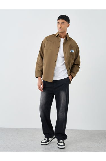 Men Beige Oversized Utility Shacket