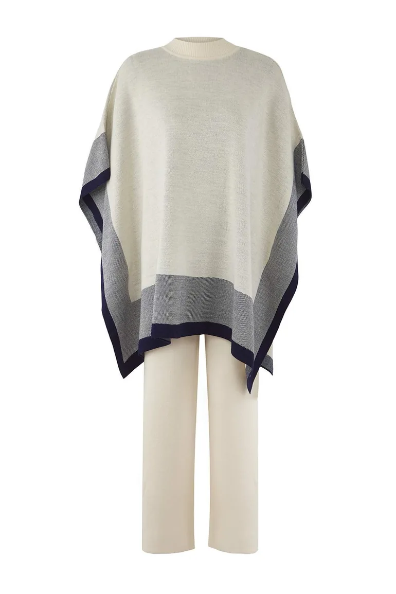 Navy Blue Relaxed Pique Plain Knitwear Hijab Bottom - Top Set