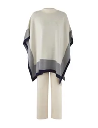 Navy Blue Relaxed Pique Plain Knitwear Hijab Bottom - Top Set