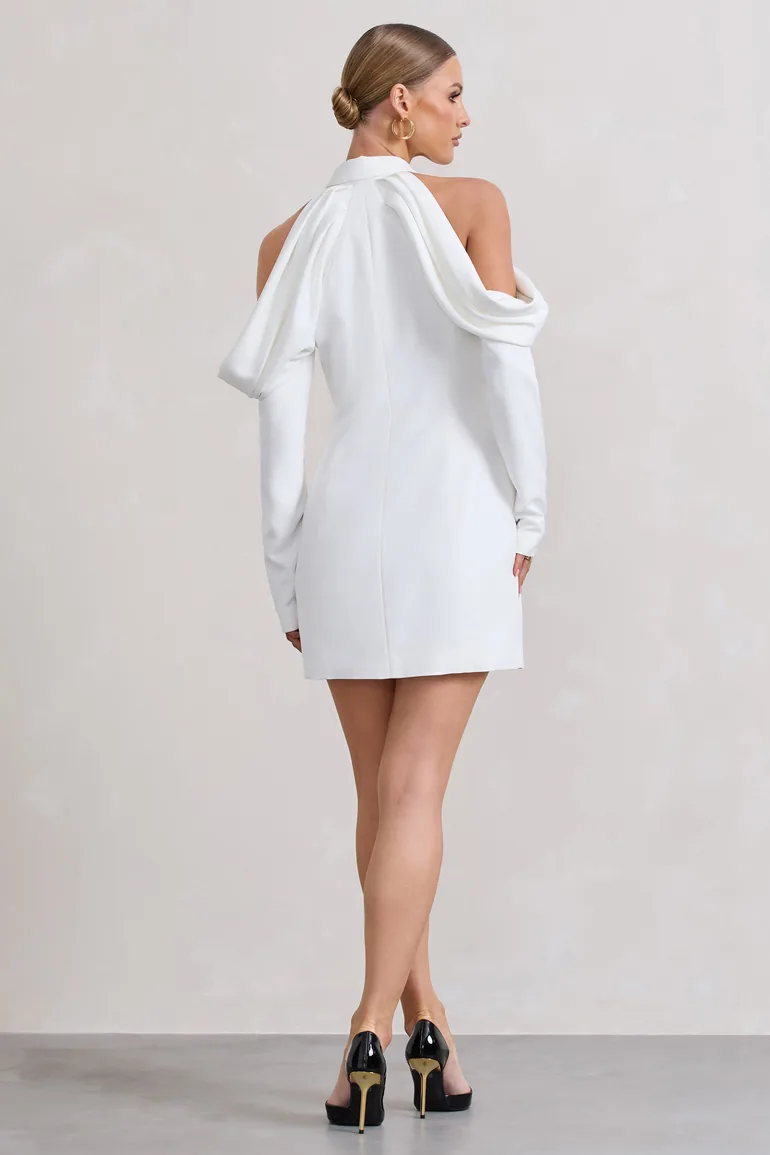 Your Night | White Plunge Draped Blazer Dress - 1