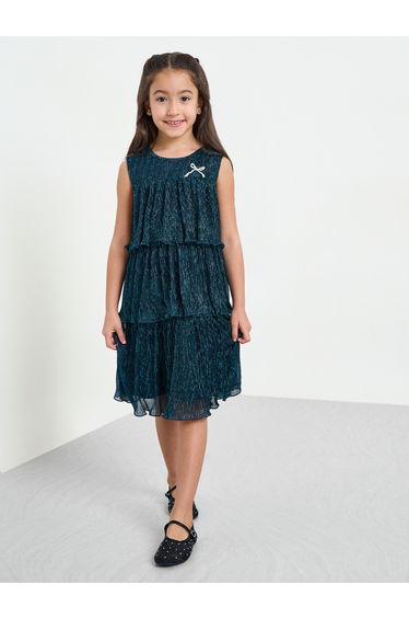 Girls Teal Sleeveless Tiered Dress