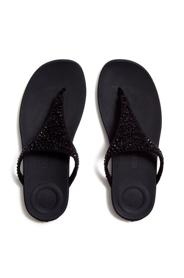 Solay Mixed-Crystal Toe-Post Sandals Black