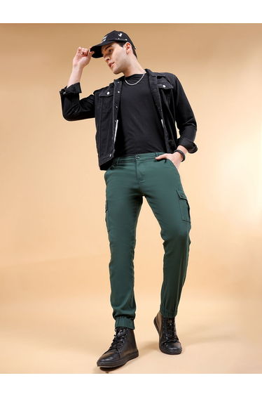 Men Dark Green Slim Fit Cargo Pants