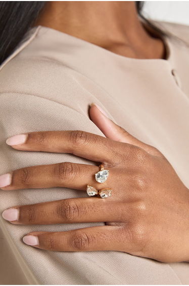 Pear Cut Diamante Ring - gold