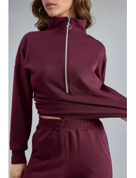 Modal Touch Two-Piece Wide Leg Set with Zipper Collar Bersan Collection - 4