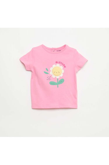 Printed and embroidered short-sleeved T-shirt PINK