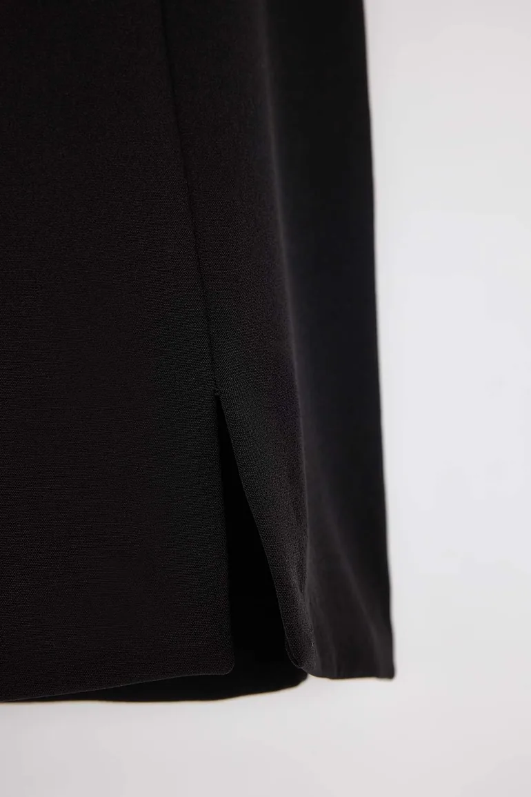 Black Slit Detailed Woven Short Mini Skirt - 5