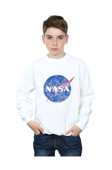NASA Boys Classic Insignia Logo Distressed Sweatshirt - White
