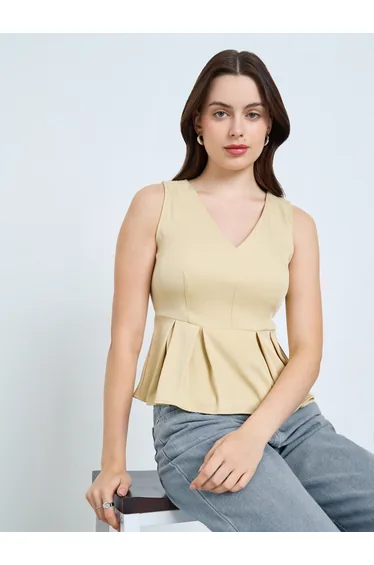 V-Neck Sleeveless Peplum Top