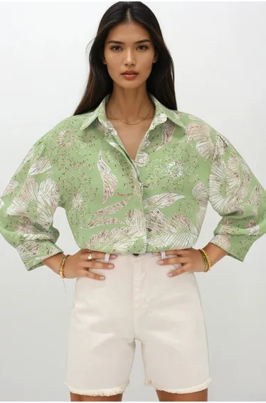 قميص  متعدد الالوان بطبعة أزهار بأكمام طويلة