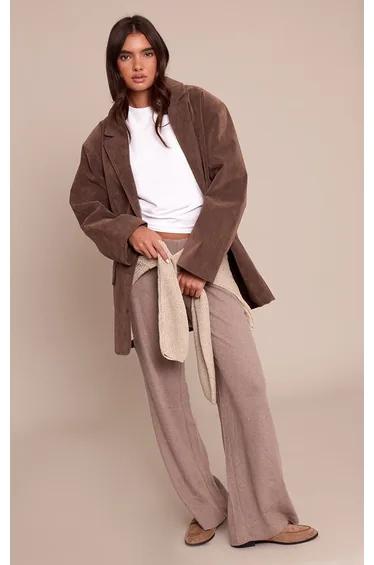Light Brown Slouchy Thick Brushed Rib Trousers