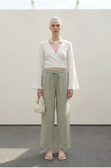 MY FASHION Elastic Waist Straight Leg Pants