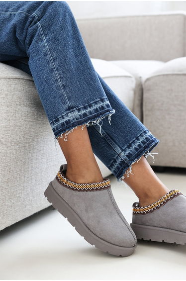 Quincy Cosy Grey Faux-Suede Fur Lining Slipper