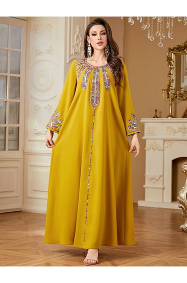 Women Sequin Panel Long Sleeve Jalabiya
