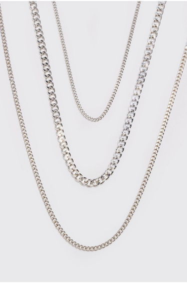 3 Pack Chain Necklace In Silver - silver