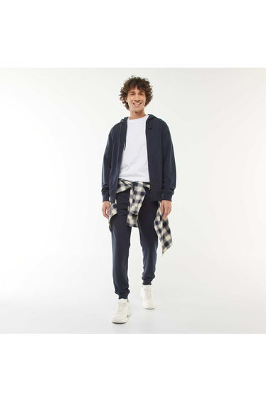 Zip-up sweatshirt fabric hoodie BLUE