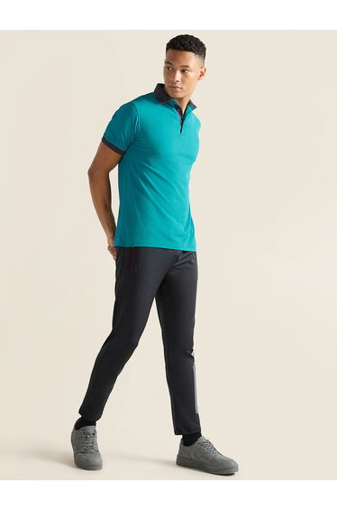 Men Green Jacquard Collar Knitted Polo
