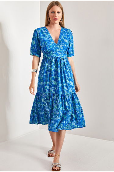 Bianco Lucci Blue A-Line Midi Smock Dress