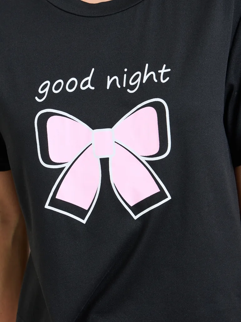 Pack of 3 - Bow Print T-Shirt, Shorts, Pajama Set - 4