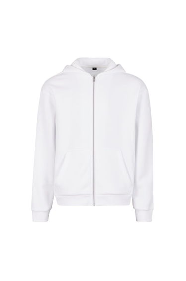 Build Your Brand Unisex Adult Fluffy Full Zip Hoodie - White