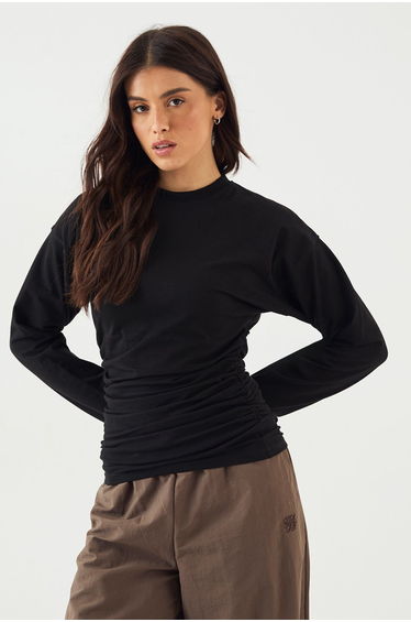 DSGN Studio Ruched Side Cinched Long Sleeve Top - black