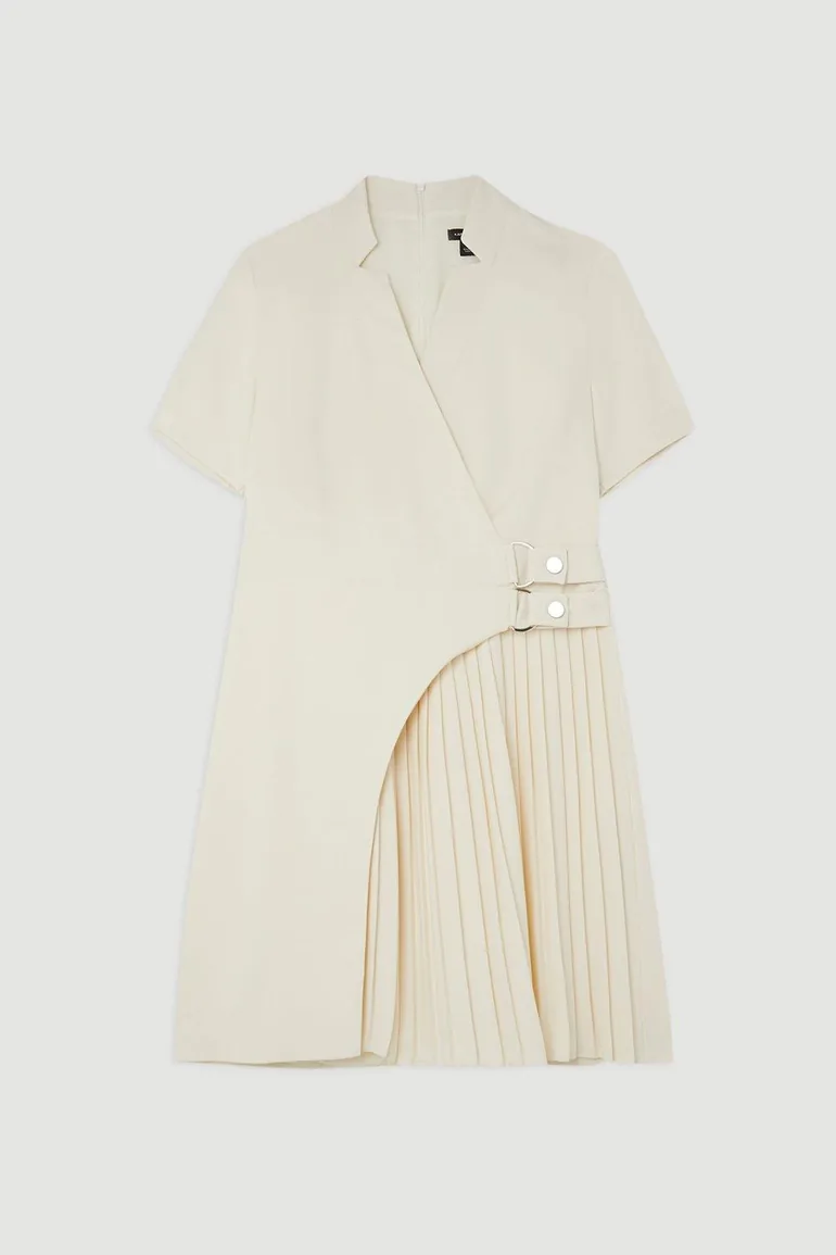 tailored military pleat notch neck wrap mini dress Mono KarenMillen Tailored Military Pleat Notch Neck Wrap Mini Dress