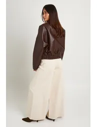 Pebbled Faux Leather Funnel Neck Bomber Jacket - burgundy - 2