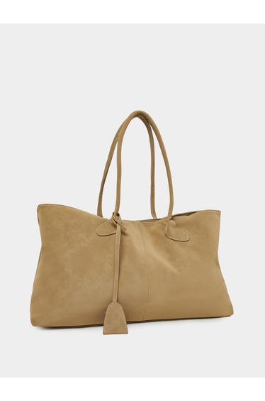 Beige Suede Tote Bag